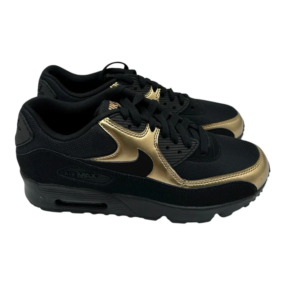 Nike Air Max 90 GS Mesh Shoes Sz Big Kids 4 Womens 5.5 Black Sneakers 833418-013